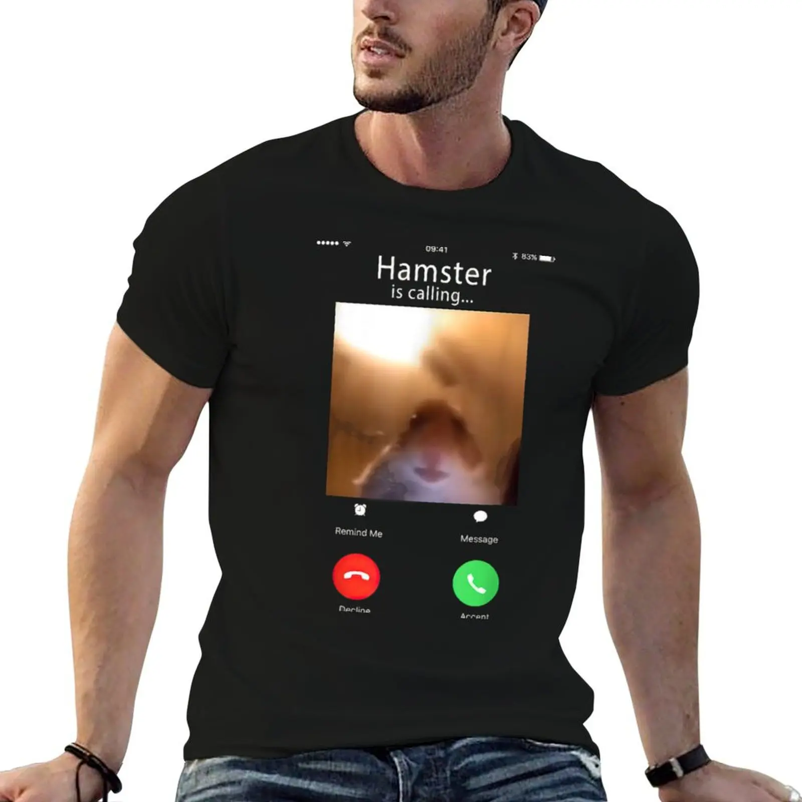 dank meme hamster staring front camera hamster calling T-Shirt Soft Casual Short Sleeve Cotton Tee