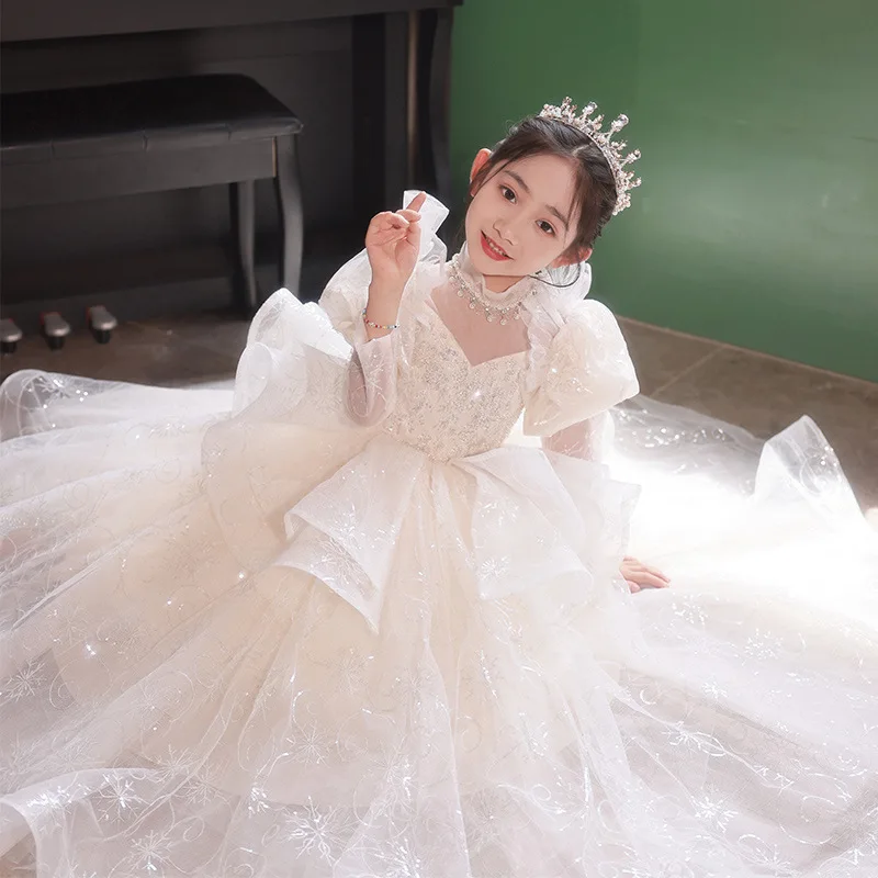 

Elegant Girls Piano Performance Luxury Princess Dress Runway Show High end Costumes Wedding Banquet Flower Kids Fashion Dresses