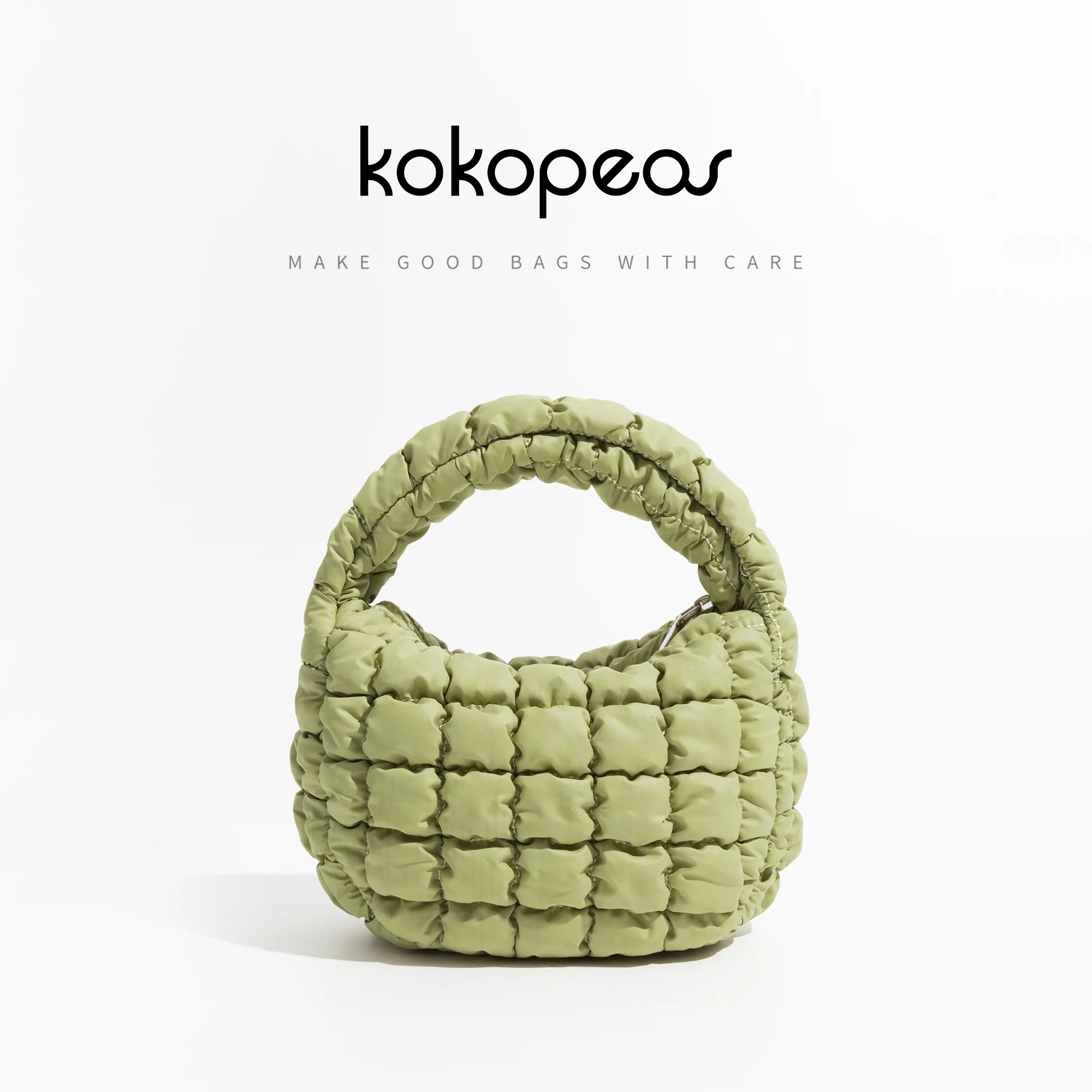 KOKOPEAS Woman's Small Quilted Pleated Tote Handbag Down Padded Portable Female Shoulder Purse Ladies Plaited Shopping Bag