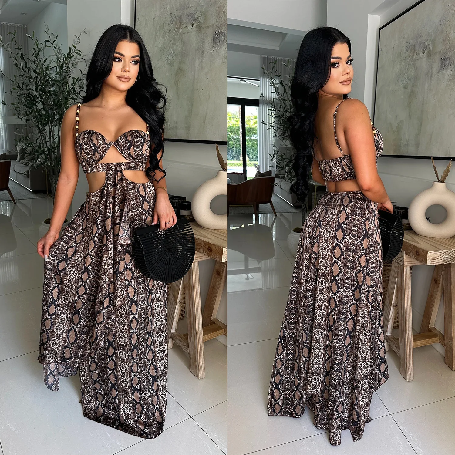 

Customized Women's Adult European and American Fashion Costume Sexy Printed Serpentine Strap Dress for Daily Casual Matching