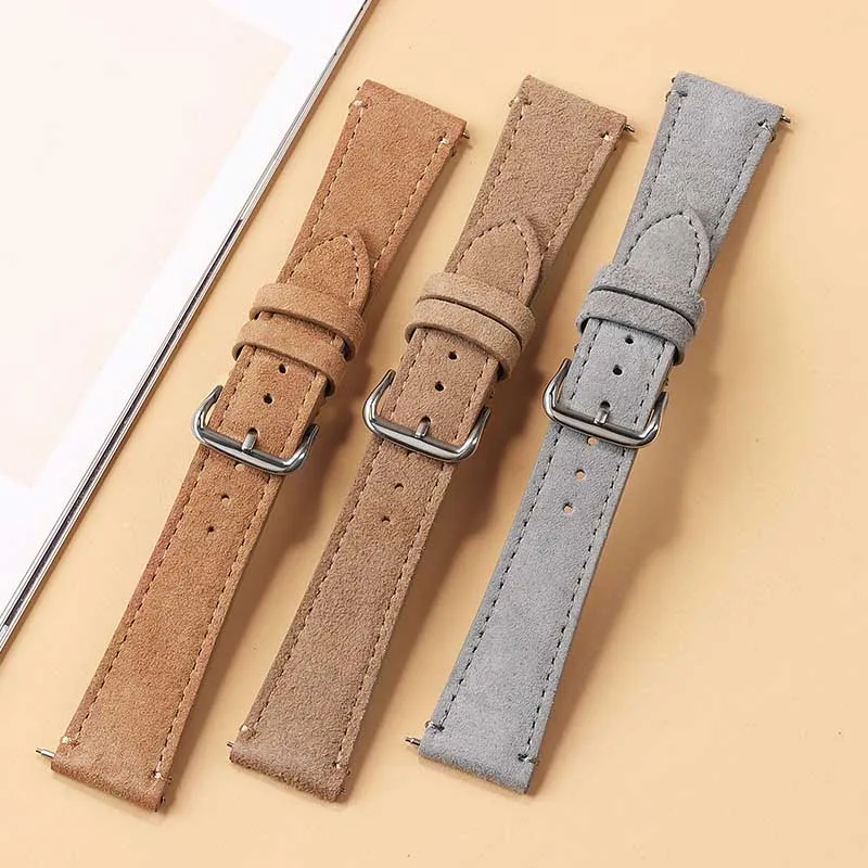Suede Leather Watch Strap Band Cowhide Watchbands for Samsung Galaxy Watch for Huawei GT4 for DW Classic Men Women Quick Release