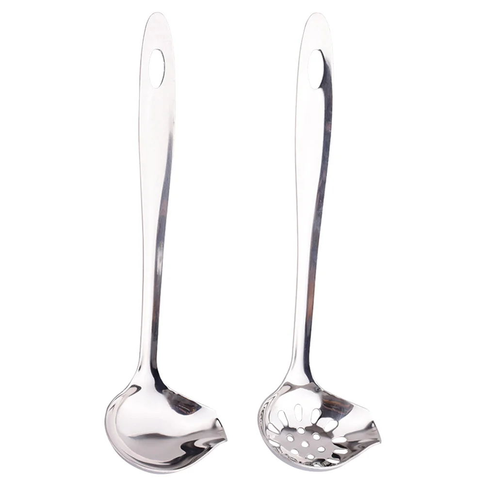 

2Pcs Soup Spoon Colander Set Stainless Steel Rustproof Long Handle Large Scoop for Hot Pot Kitchen Restaurant Home