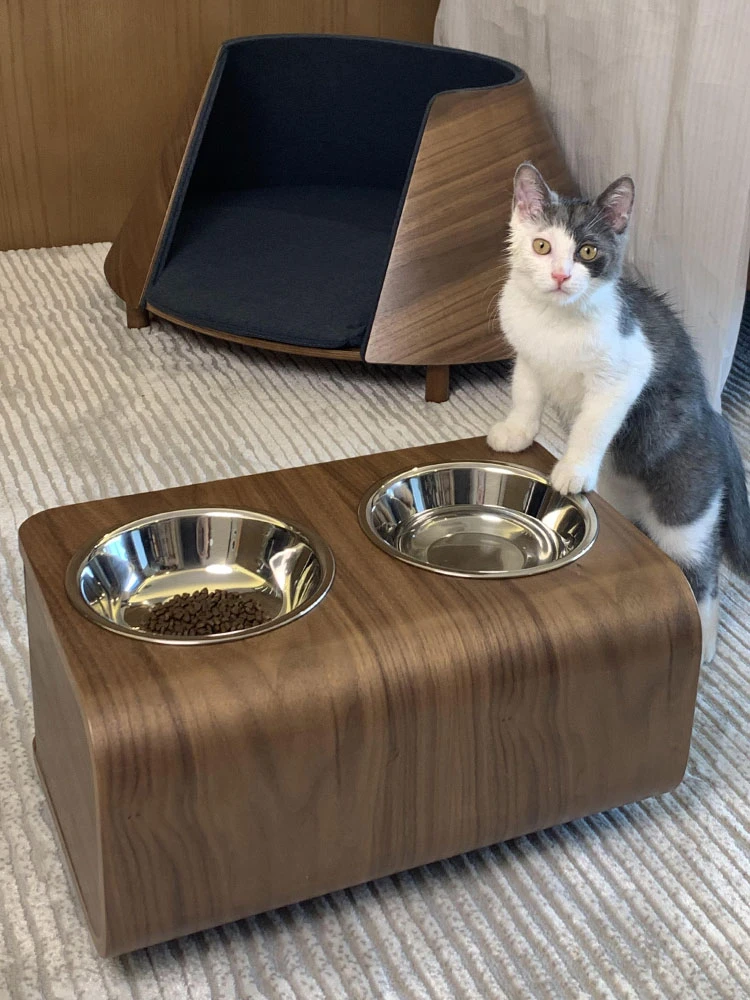 The product can be customized.Cat bowl stainless steel black walnut dog bowl cat anti black chin dog anti knockover rice bowl