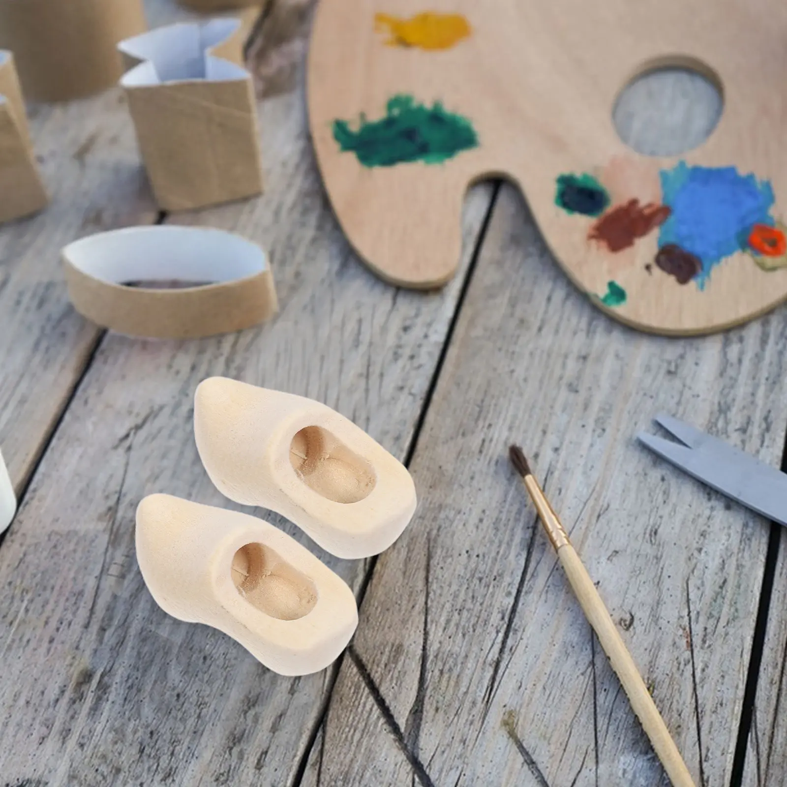 

2Pairs Mini Wooden Shoes Unfinished Blank Wooden Shoe Mini House Decor DIY Craft Supplies House Layout Decor