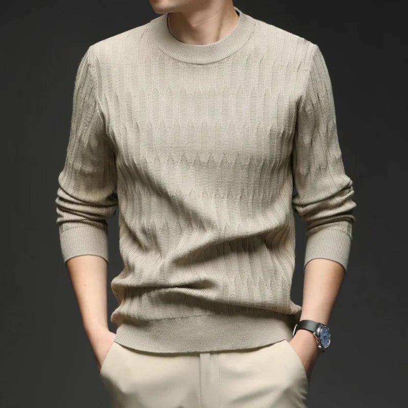 

Мужской вязаный свитер, однотонный универсальный пуловер с круглым вырезом и длинными рукавами, простой классический повседневный топ