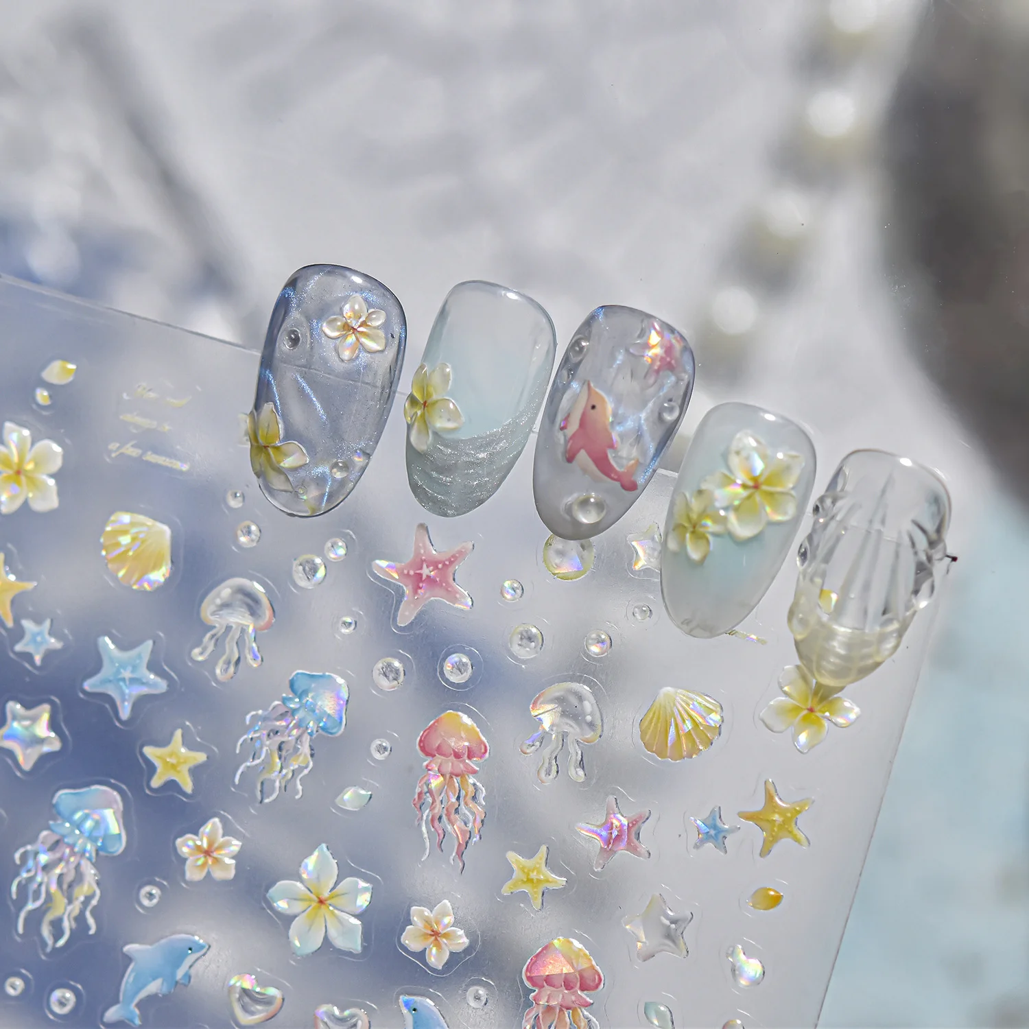 1PCS Exotic Beach Nail Stickers Palm Tree Shell Nail Art Decals Self-Adhesive Wanderlus Bohemian Festival Party Style