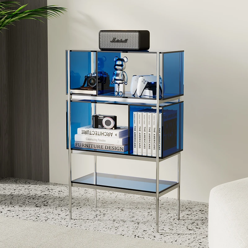 

Color acrylic shelf floor-to-ceiling simple translucent sofa side cabinet multi-layer storage storage stainless steel bookshelf
