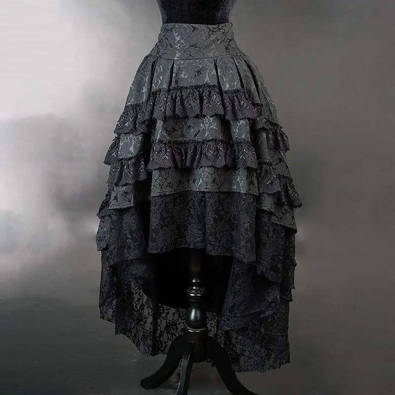 Dark Retro Women's Clothing Black Long Dress Gothic Subculture Heavy Industry Lace Skirt Women