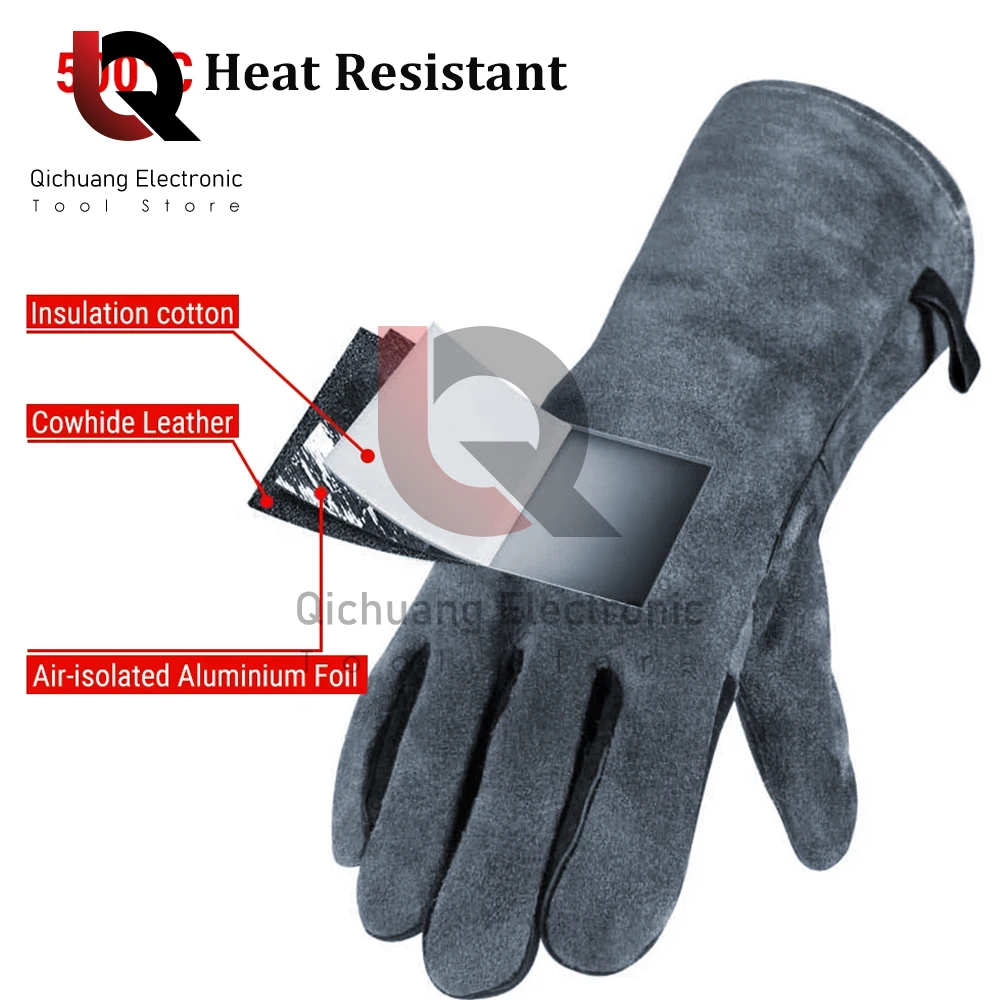 Welding Gloves Double-layer Heat Insulation High Temperature Resistance Splash Resistance Cutting Resistance Welding Gloves 40cm