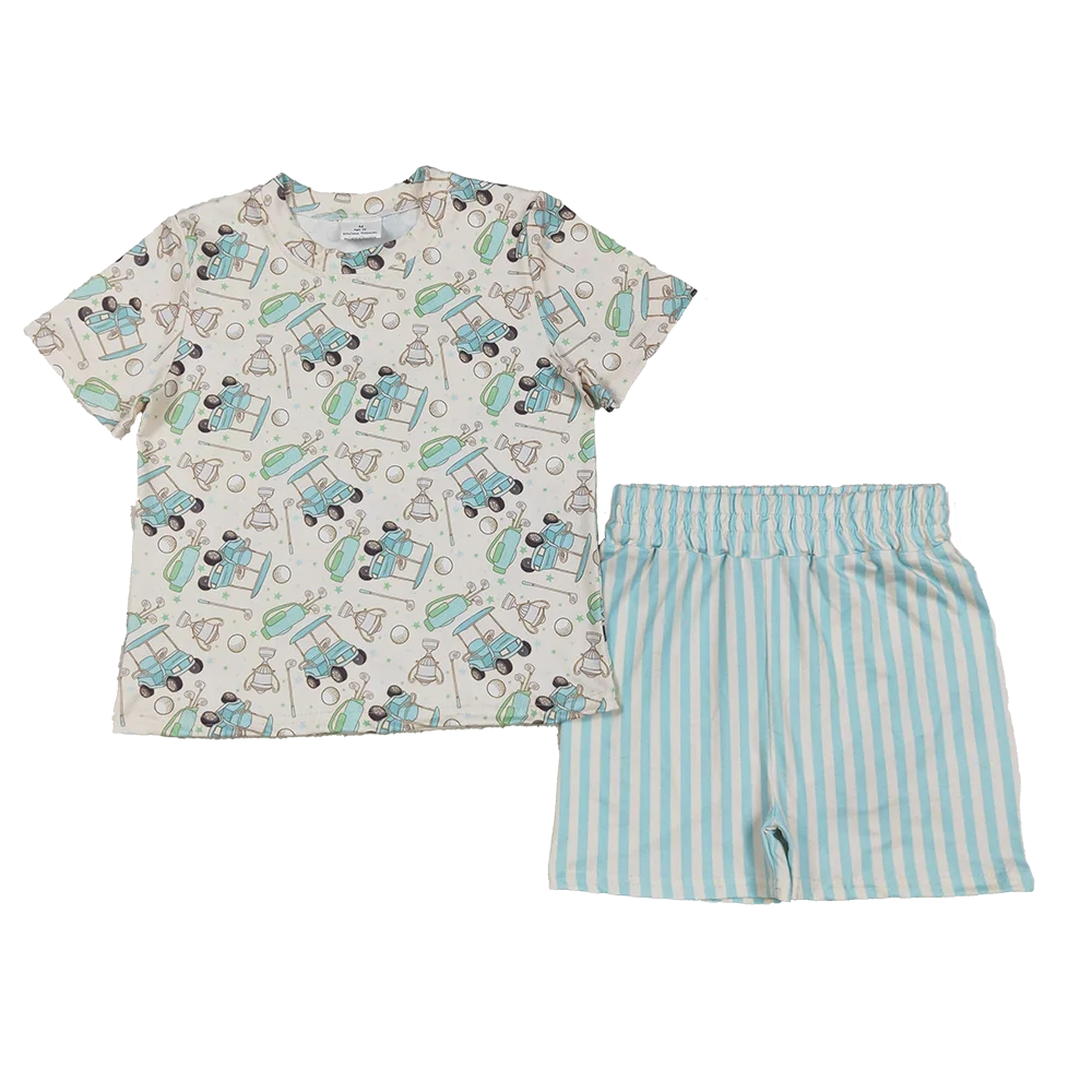 

GSSO2614 Baby Girls Summer Pajamas Outfits Short sleeves golf top stripe shorts kids summer pajamas