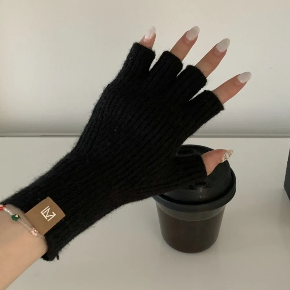 

Gift Touch Screen Half Finger Knitted Gloves Thickened Solid Color Cycling Gloves Soft Keep Warm Korean Style Gloves Winter