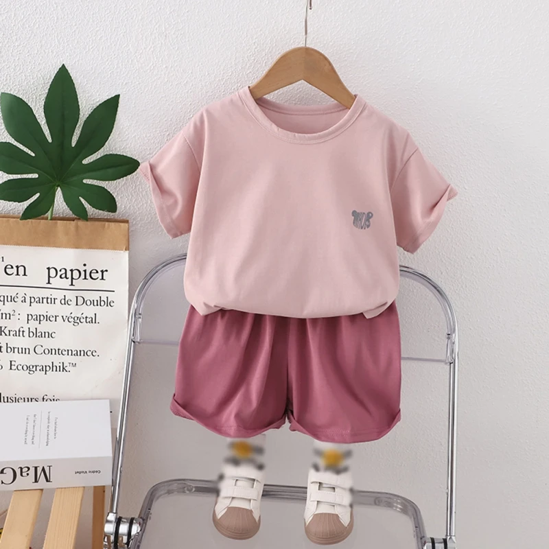 Kids Clothes Girls Outfits Summer Boy Clothing Sets Solid Color Short Sleeve Tops Shorts Home Children Clothing 3-18 Years
