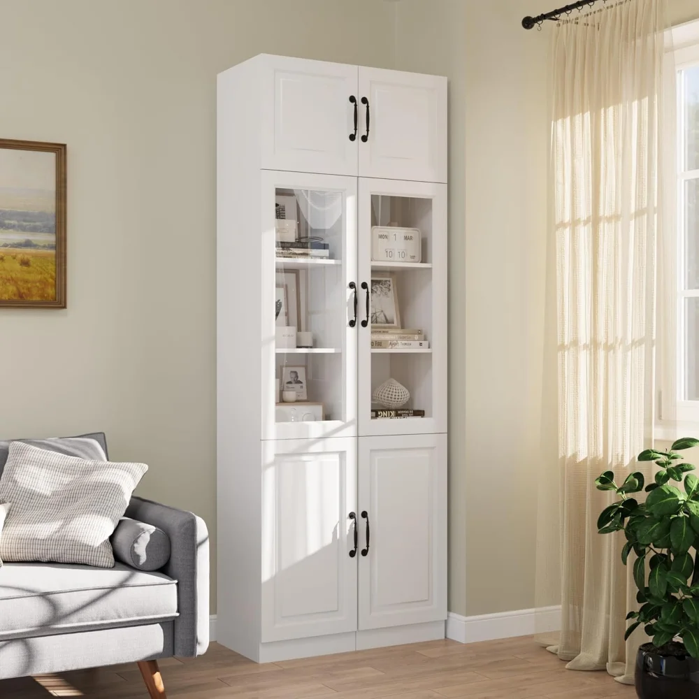 

2-Pack Extra Tall Narrow Storage Cabinet, Tall Bathroom Cabinet with Glass Door and Shelves, 5-Tier Free-Standing Cube