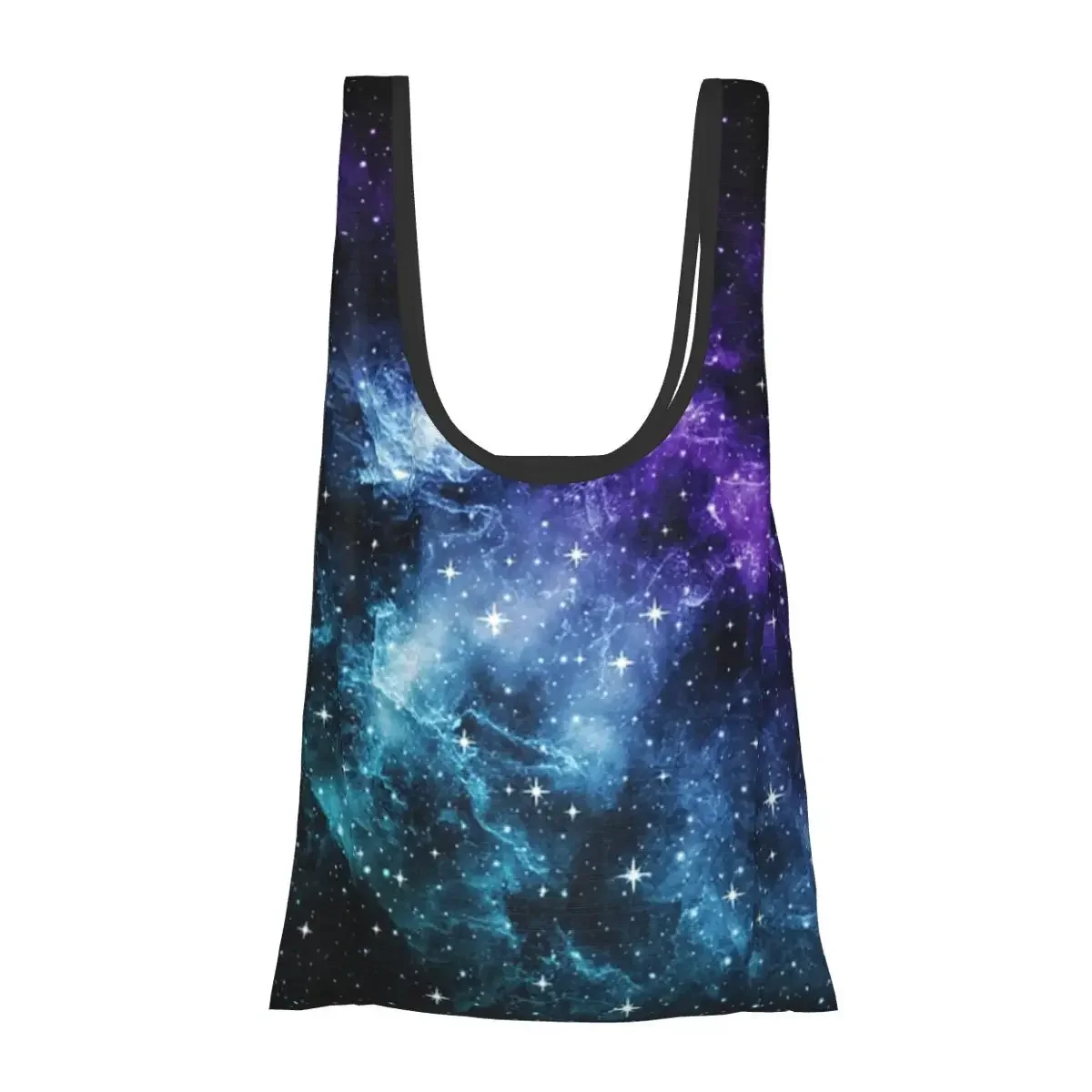Purple Teal Galaxy Nebula Dream Portable Tote Shopping Bags Large Capacity Shopper Bag Grocery Handbag Shoulder Bag