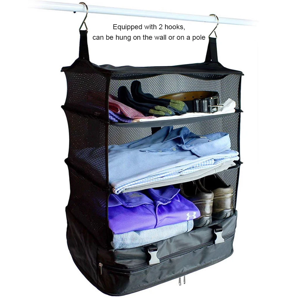 Outdoor Storage Mesh Bag Canvas Foldable Portable 3 Layers 2 Hooks Hanging Barbecue Travel Camping Towel Package