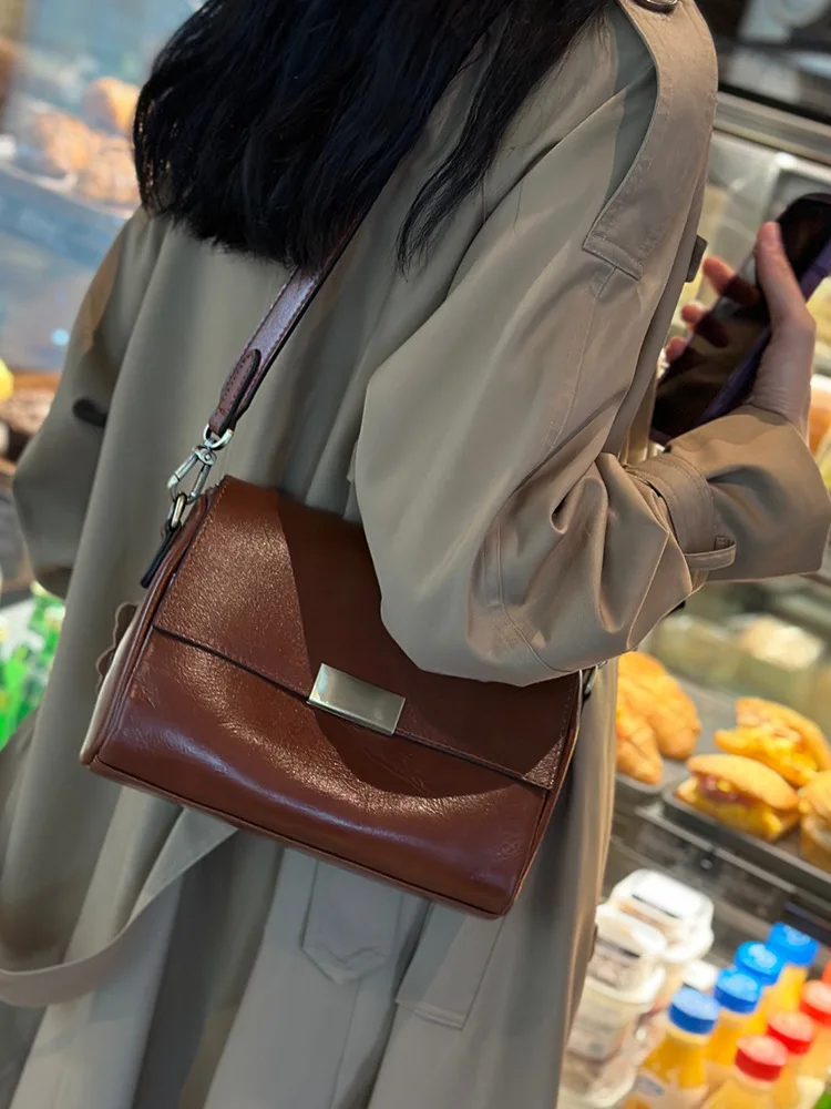 luxury handbags female crossbody bags Vintage Genuine leather women shoulder bag Small square bag soft leather cowhide fashion