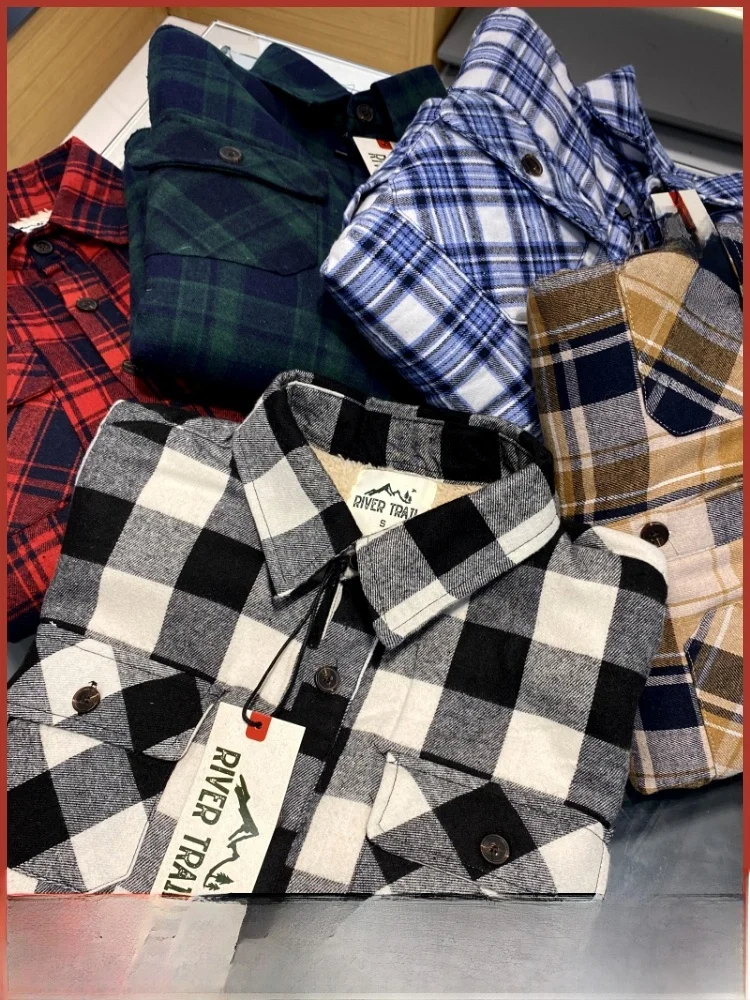 

Thiened Lamb Fur Plaid irt Jaet для мужчин, осень-зима, тепло, не пышный, свободный, повседневный, с длинным откидным воротником-стойкой