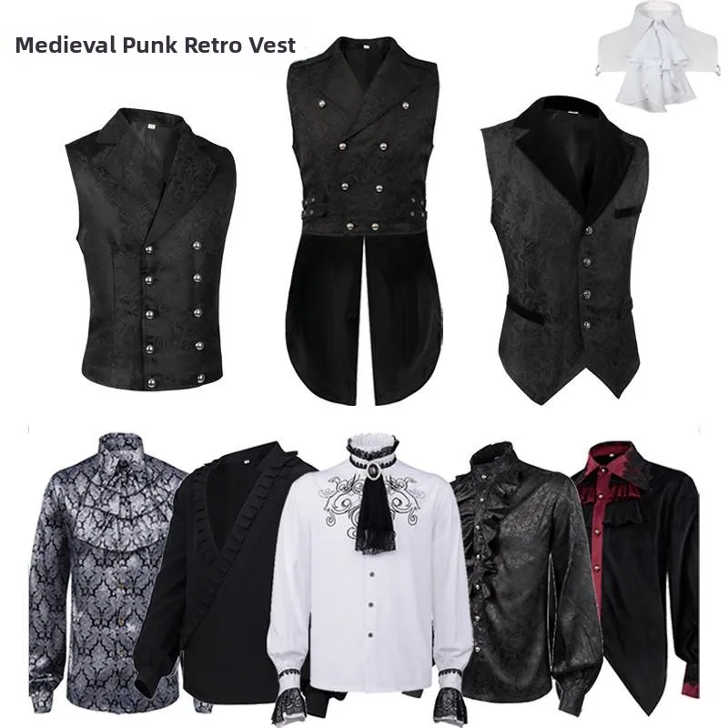 

Gothic Pirate Style Halloween Costume for Men Adult Vest Shirt Vintage Punk Clothing Polyester Material Traditional Chinese S...
