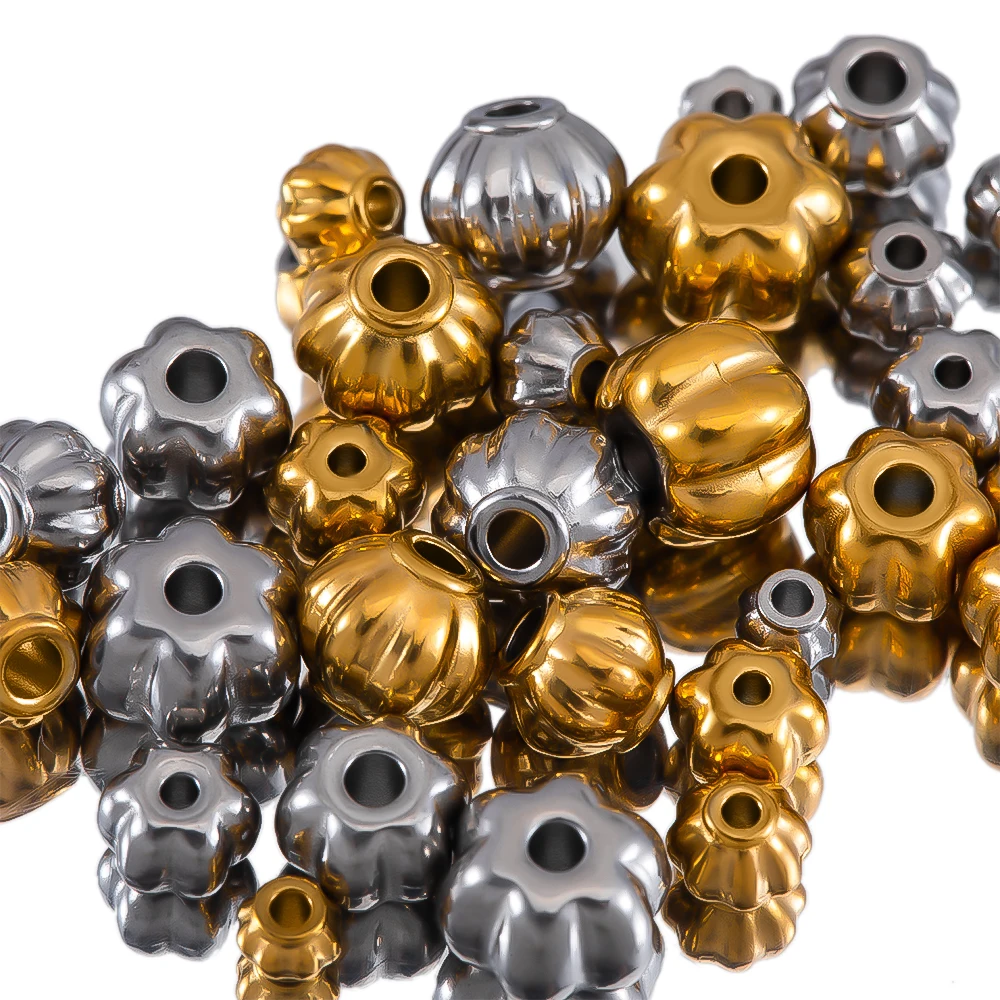 20pcs Stainless Steel Lantern Beads Necklace Bracelet Making Supplies Pumpkin Beads Spherical Charms Supply DIY Jewelry Findings