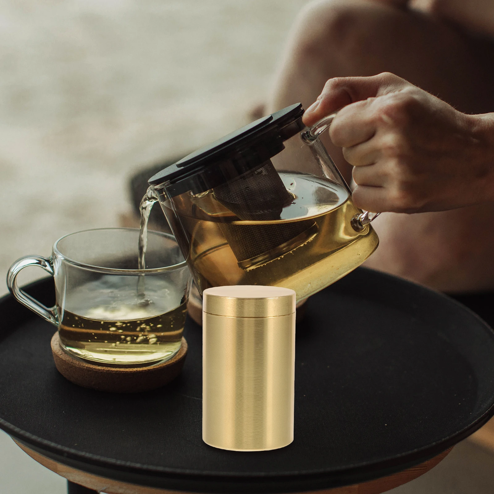 

Brass Tea Canister Food Storage Jars Container Lid Sealable Canisters for Tea Coffee Oatmeal Home Practical Simple Design