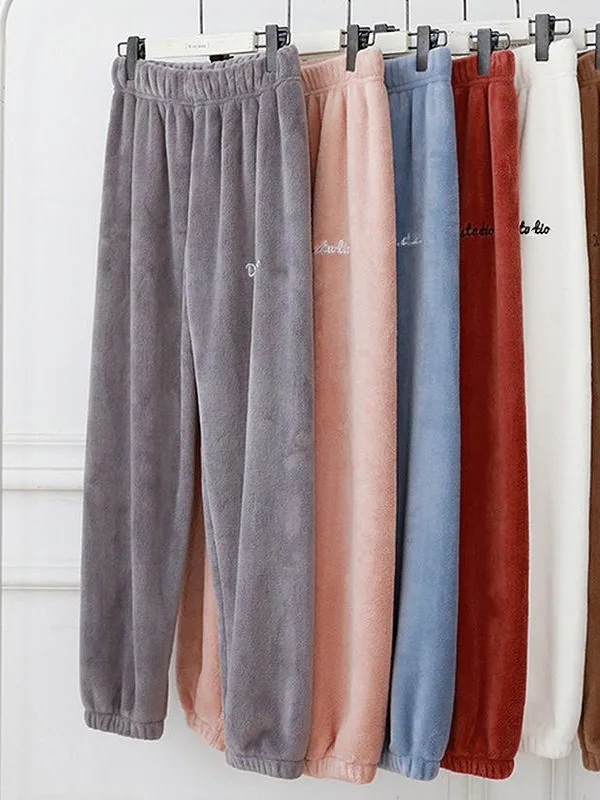 Thickened Fleece Lined Double-Sided Coral Velvet Home Pants Loose Women's Warm Sleepwear Winter High Waist Long Pants