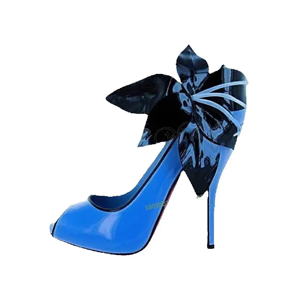 Décolleté con decorazioni floreali laterali blu Décolleté con punta aperta Scarpe con tacco a punta tonda Scarpe con tacco alto sottili per donna 2025 Zapatos Para Mujere