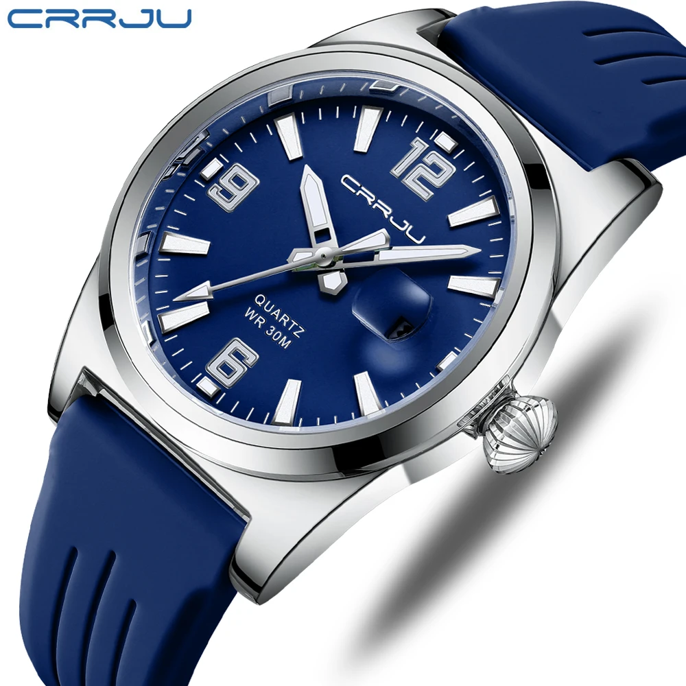 CRRJU 5027 Fashion Men's Quartz Watch Outdoor Sports Casual Luminous Silicone Strap Waterproof Calendar Simple Watches for Men