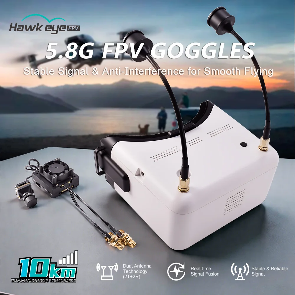 

Hawkeye 5.8GHz FPV Goggles 5CH Broadcast Mode 10KM Transmission 155° Lens 1280x720p/60fps HD Goggles For FPV Racing Drone
