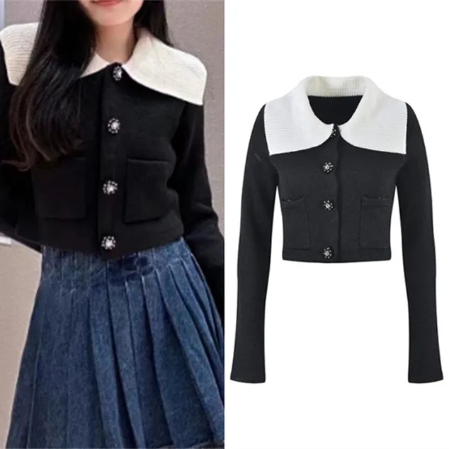 

Высококачественное вязаное пальто Bla Diamond на пуговицах с отложным воротником Long Sve Женский модный топ на осень-зиму