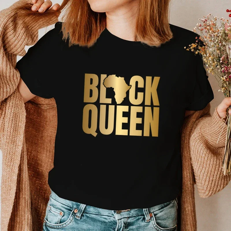 Fashion Wife Husband Harajuku Couple T-Shirt Black King Black Queen Couple Matching T-shirt Golden Graphic Lovers T-Shirt