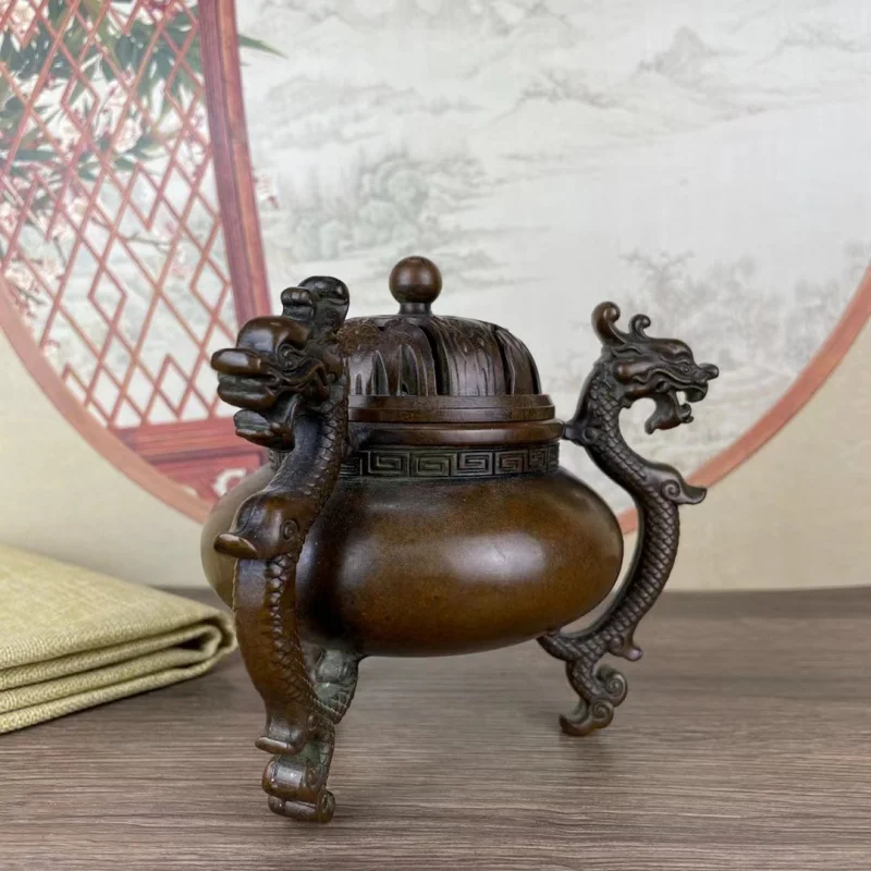 Copper Su Gong Three-Dragon Red Copper Three-Legged Copper Ware Aroma Burner Dragon Stove Incense Burner Tea Ceremony Dingli Ant