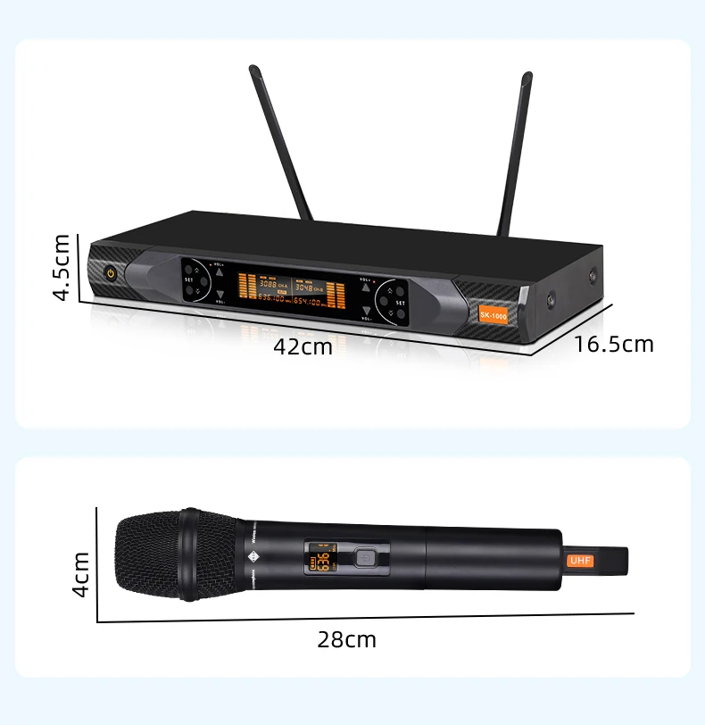 Sistema de Micrófono Inalámbrico Profesional de Alto Rendimiento GAW-SK1000, 100 Metros, 2 Canales, para KTV y Escenario