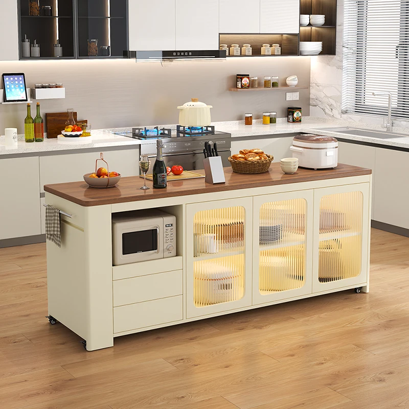 Islas De Cocina modernas De lujo, puertas De cristal, diseño multifunción, almacenamiento De Islas De Cocina Premium, muebles clásicos De Isla De cocina