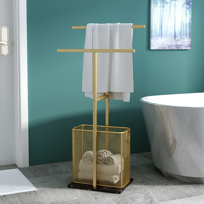 

Nordic Toilet Bathroom Rack Light Luxury Bathroom Floor Towel Rack With Dirty Clothes Basket Bath Towel Rack Without Punching