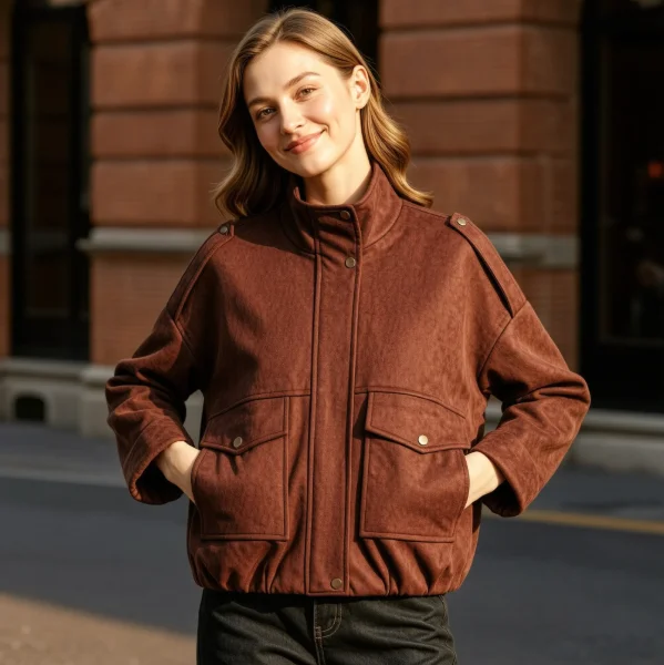 Women's Jacket 2026 New Fashion Button-Decorated Pocket Loose Stand Collar Long Sleeve Unique High Street Elegant Ladies' Coat