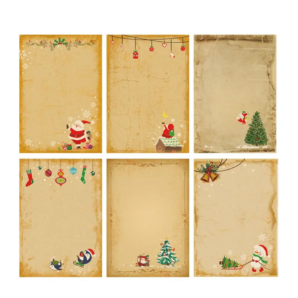 1 Set Vintage Christmas Kraft Letter Paper Santa Claus Snowman Letter Pad Gift Envelopes Xmas Party DIY Invitation Greeting Card