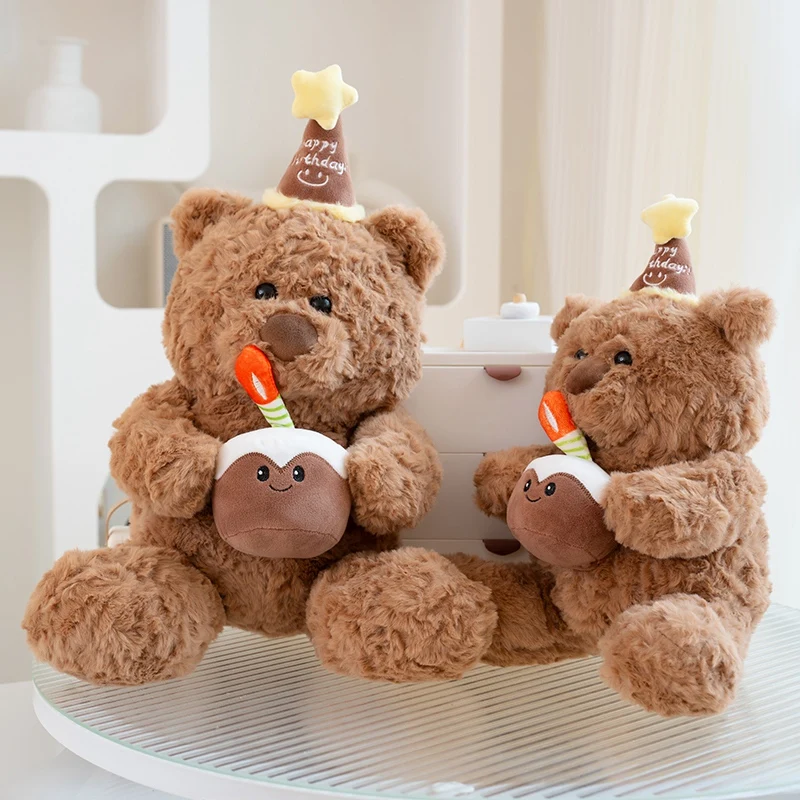 Nowe Urocze Pluszowe Misie na Tort Urodzinowy, Miękkie Wypchane Puszyste Zwierzątka Kawaii z Kapeluszami, Zabawki dla Dzieci, Prezenty dla Dziewczynek