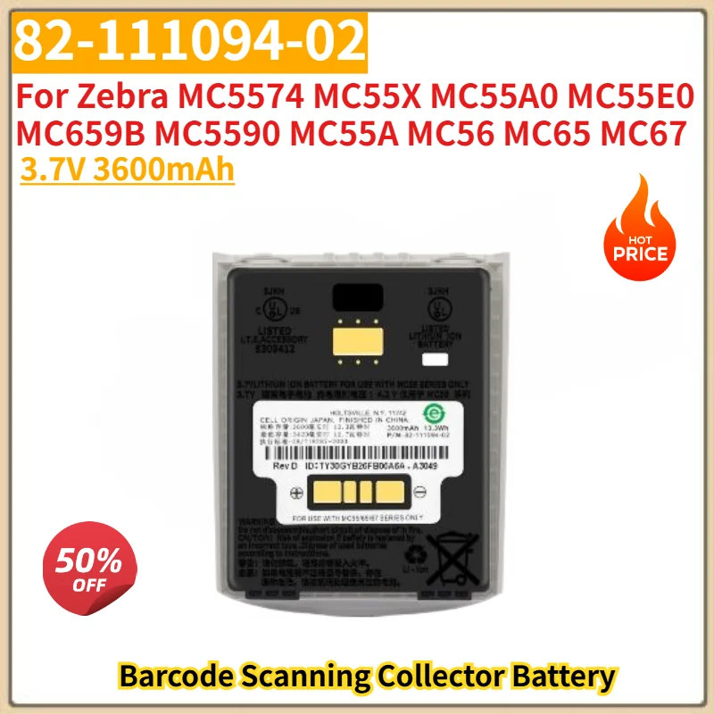 3600mAh 82-111094-02 Barcode Scanning Collector Battery for Zebra MC5574 MC55X MC55A0 MC55E0 MC659B MC5590 MC55A MC56 MC65 MC67
