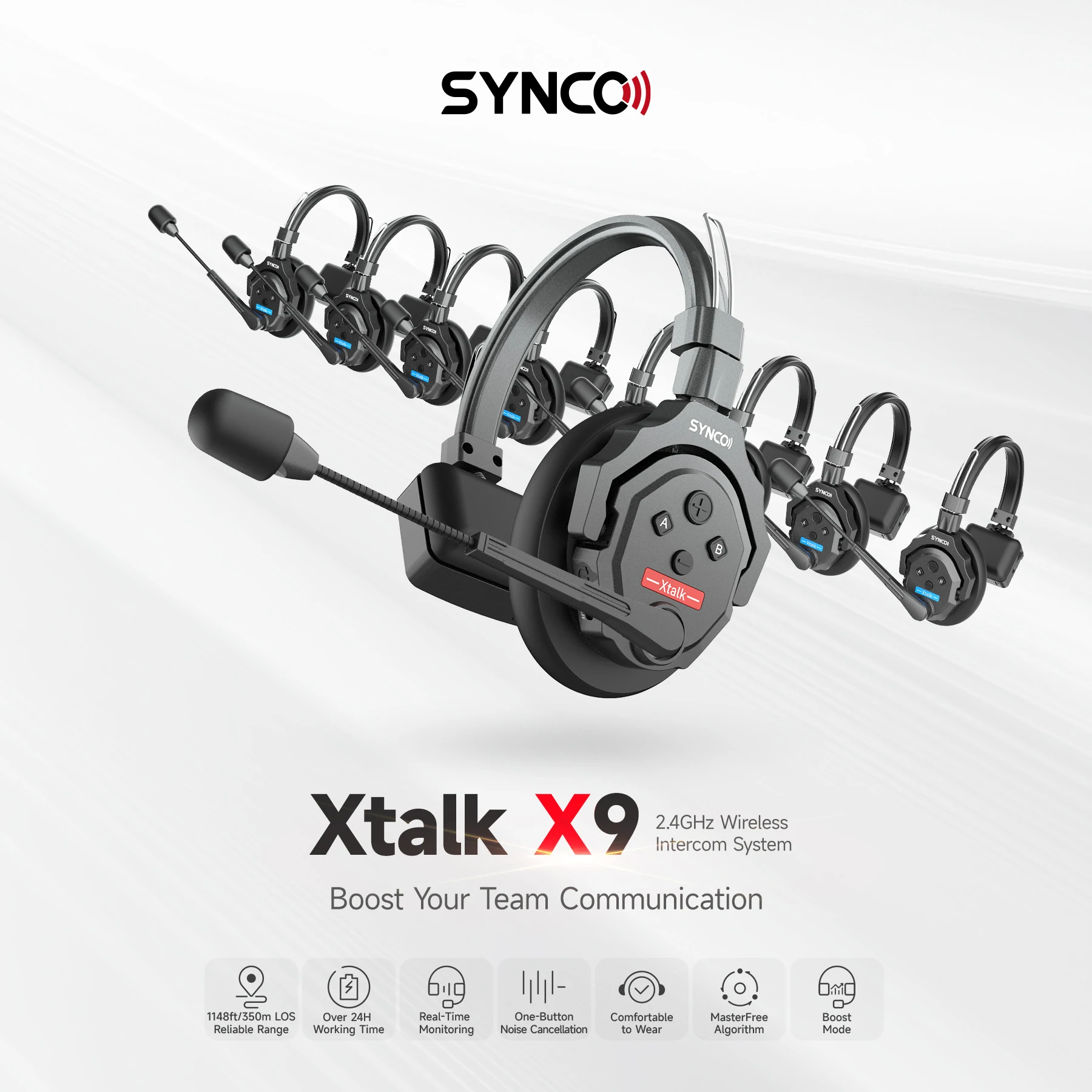 

SYNCO XTalk X9 Wireless Intercom System 2.4GHz Headset with battery bag for Performance Shooting Team Live Show Stage Headphone