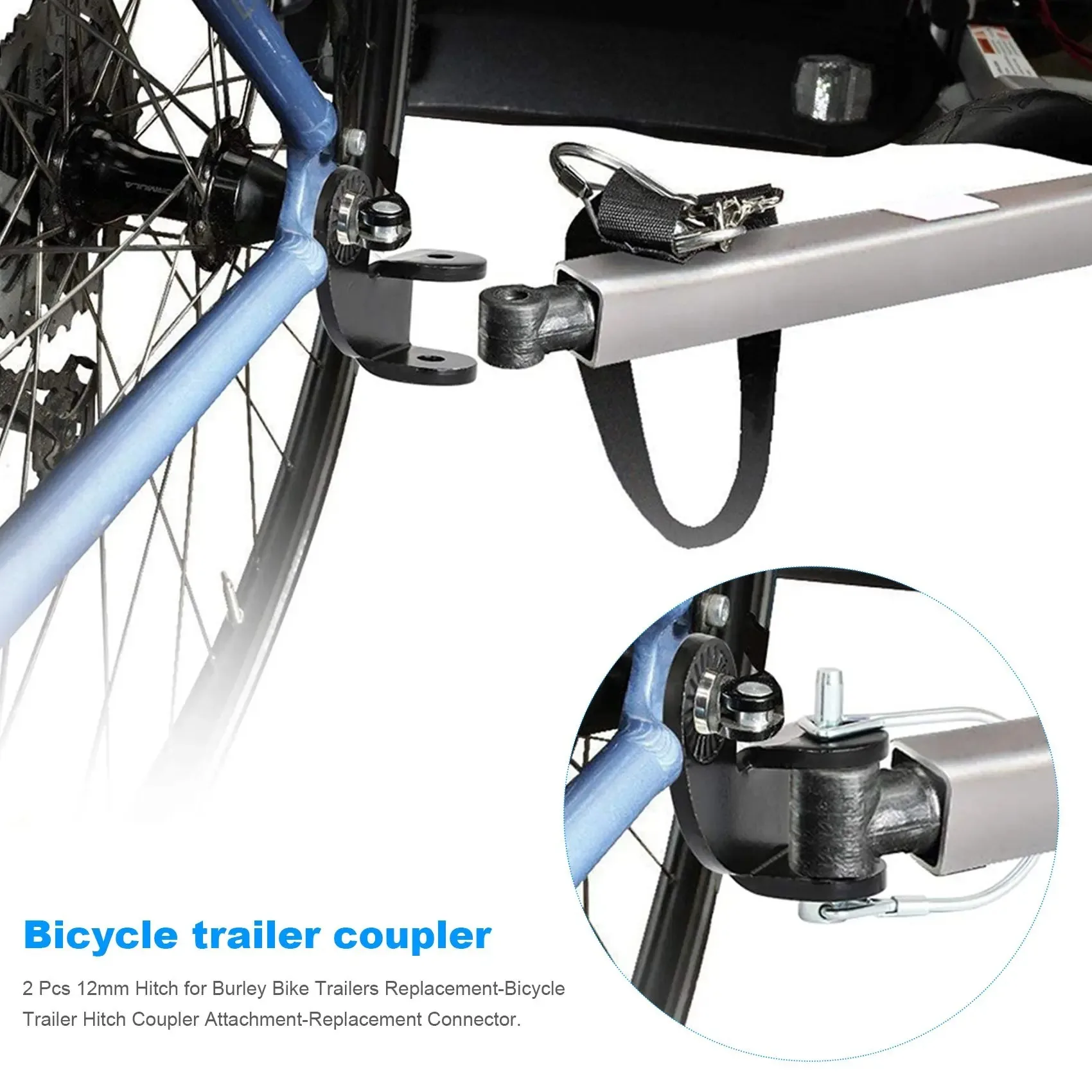 Bike Trailer Hitch Connector for QR And 12mm Solid Axles, Quick Release Pin, Durable Metal, Easy To Install, Secure Connection
