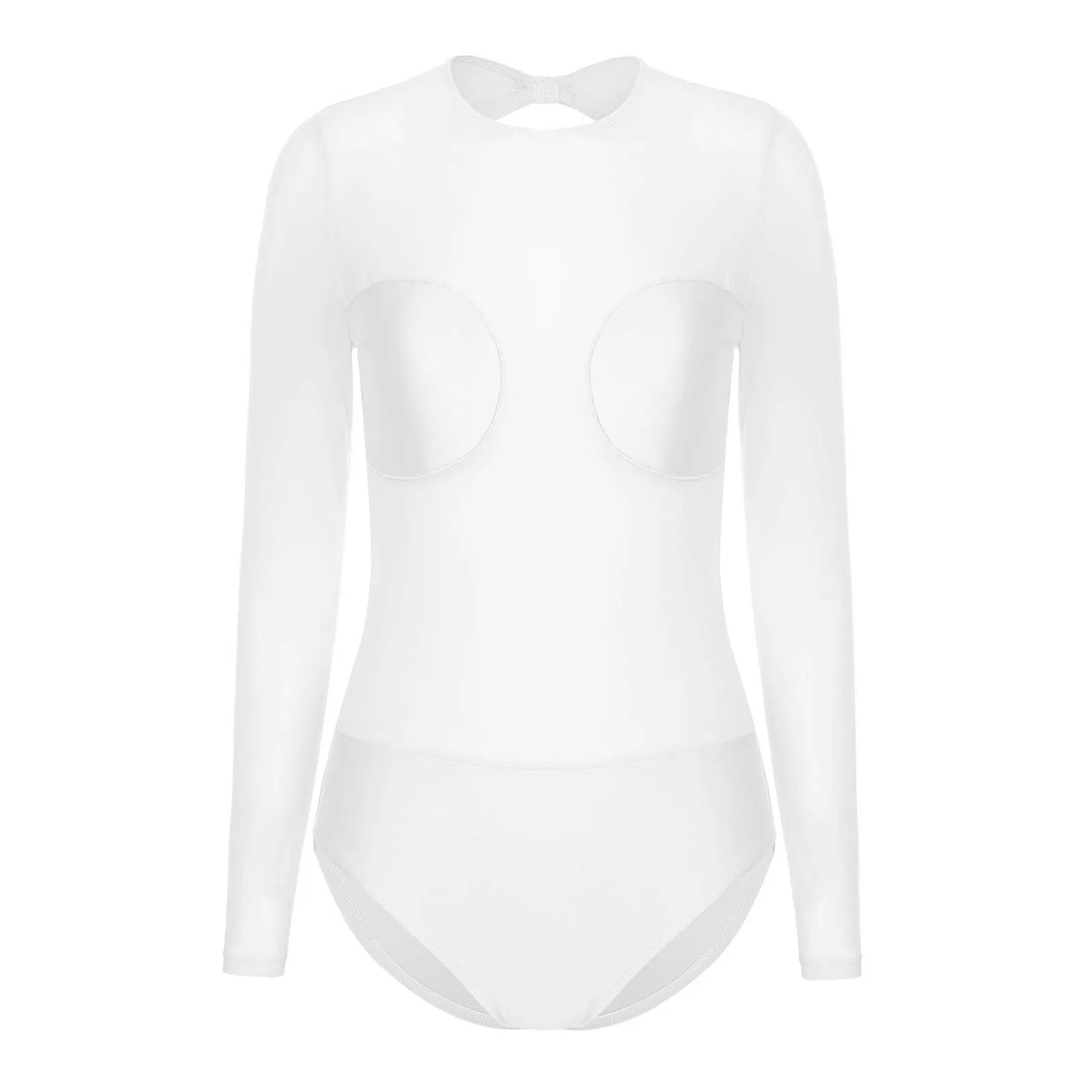 

Women Sheer Mesh Patchwork Bodysuits Sexy Club Rave Party See-through Jumpsuit Shirts Long Sleeve Splicing Pole Dance Wear