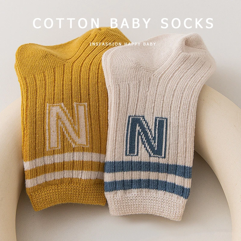 New Baby Socks Cotton Knitted Letter Socks for Kids Soft Socks Spring Autumn Winter Striped Boys Girls Children Socks Bebe Meias