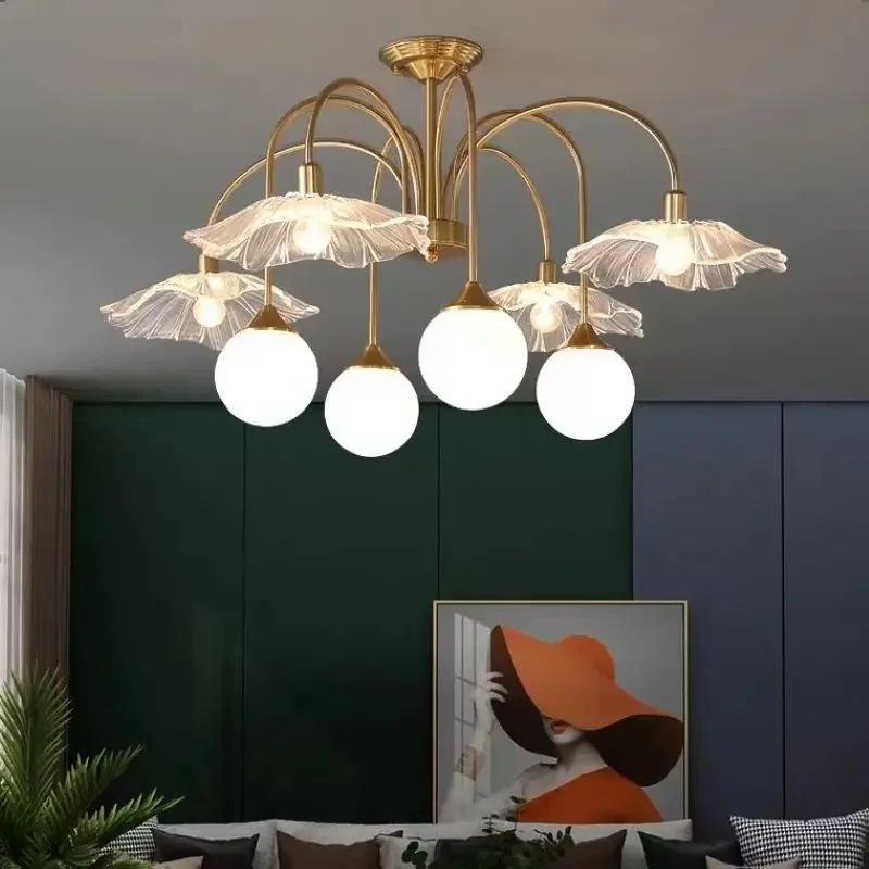 

SANDYHA Modern Minimalist Luxury Chandeliers Petal Glass Hanging Lamp for Living Room Dining Room Bedroom Study Suspension