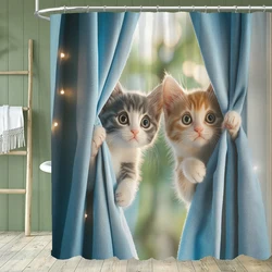 1pc Cute Cat Shower Curtain,Modern Printed Cartoon Animal Dog Bathroom Curtain,Home Polyester Decoration Curtain With Hooks