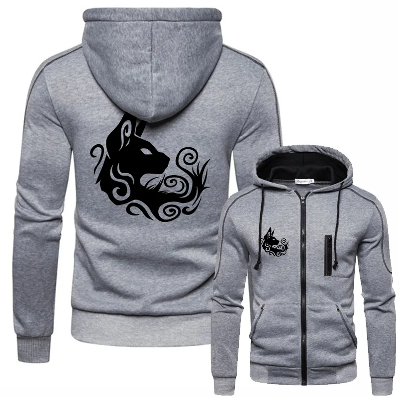 

Men's Casual Jacket Fashionable Printed Hooded Jacket Autumn Top Zipper Long Sleeved Hooded Sweatshirt Fox Print