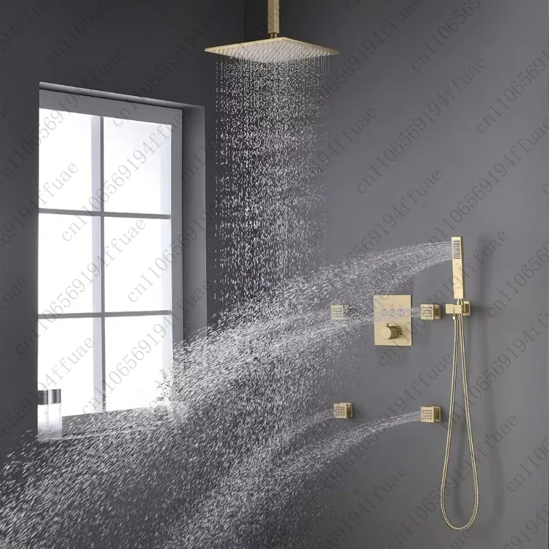 Brushed Gold Shower Diverter Valve 3-Function 3-Way Mixer Thermostatic Valve Controls Bathroom Shower