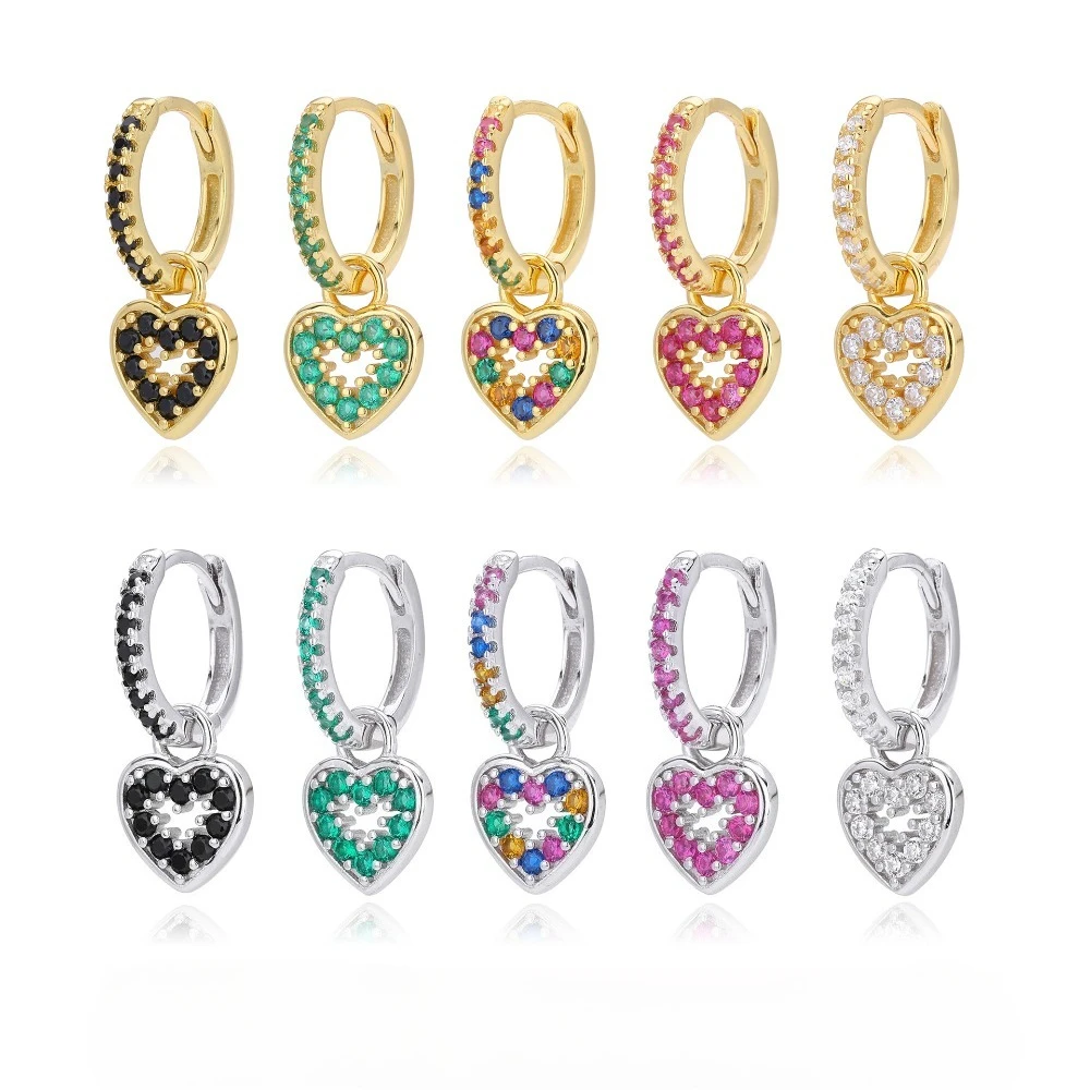 

CCFJOYAS стерлингового серебра 925 пробы в форме сердца белый/черный/розово-красный/зеленый/красочные серьги-кольца с цирконом романтические серьги в подарок