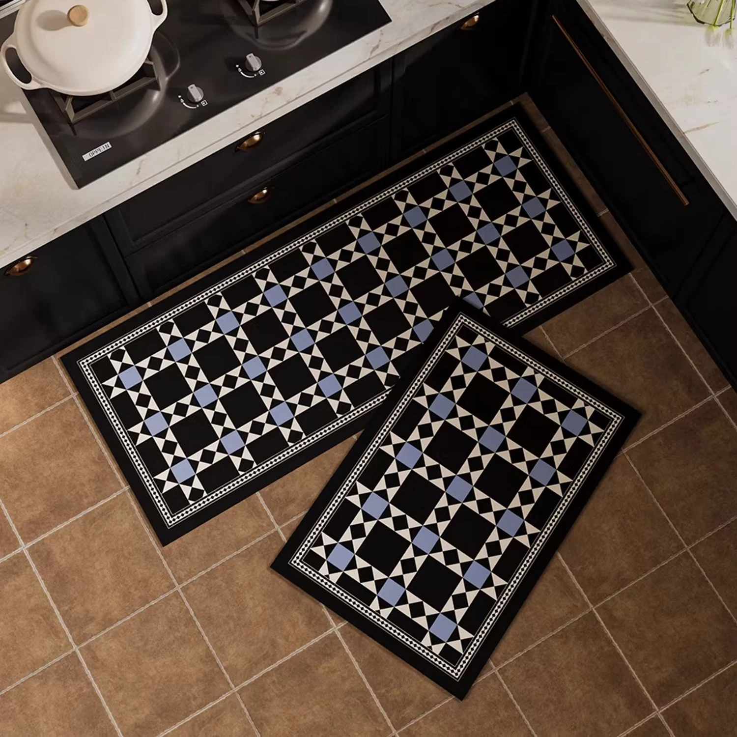 

Кухонный ковер в стиле ретро, маслостойкий, водонепроницаемый, моющийся, из кожи ПВХ, кухонный напольный коврик, украшение для дома, длинные полоски, кухонные коврики