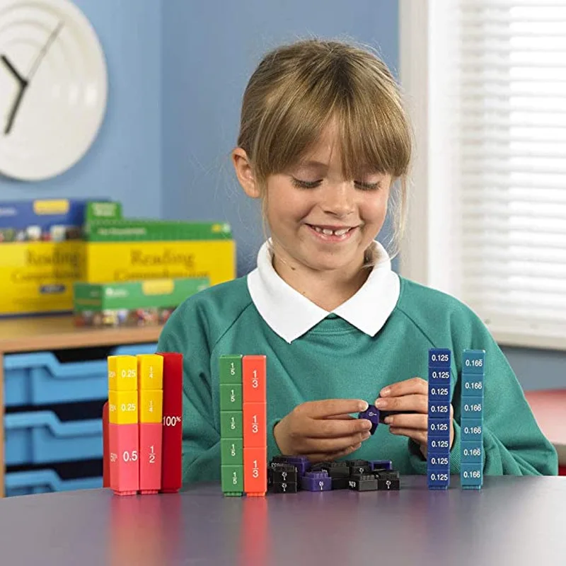 51 Pack Rainbow Fraction Blocks Tower Cube Math Education Kit Fraction Manipulatives Tiles Circles Tower for PreEducational Kids