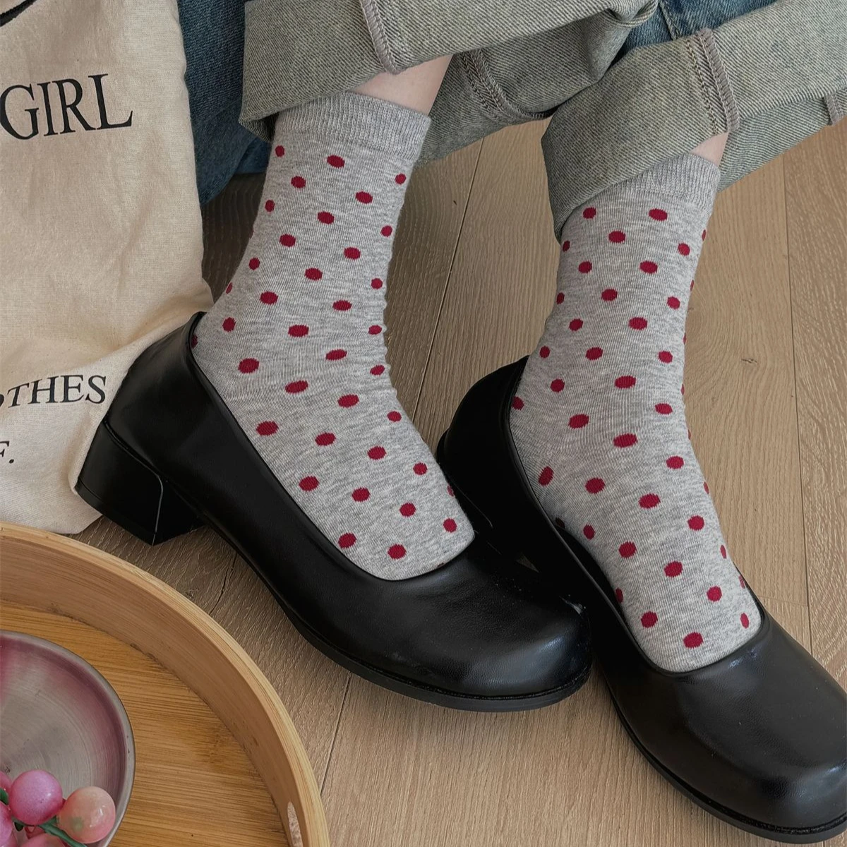 

Polka Dot Women Cotton Middle Tube Socks Women Harajuku Retro Streetwear Knited Korean Fashion Elastic High Long Stockings